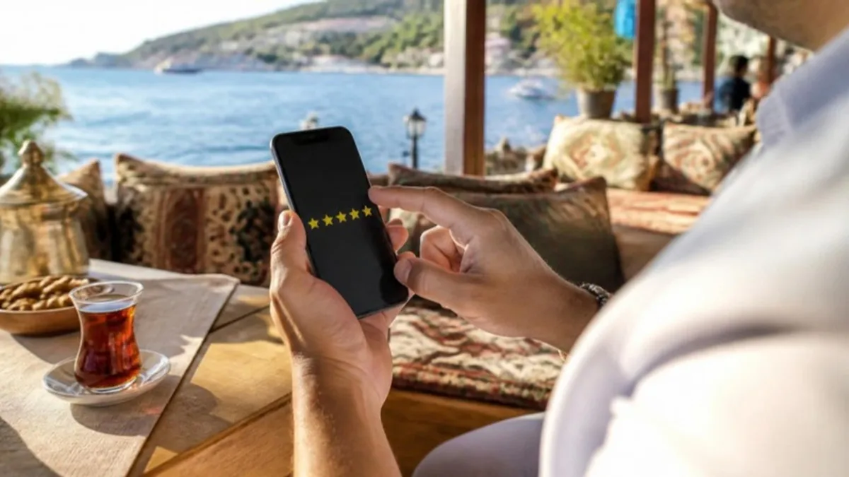 Kafede müşteri telefonundan işletmeye 5 yıldızlı Google yorumu yazıyor