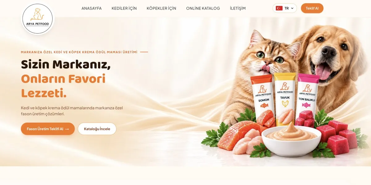 Arya Petfood web sitesi ekran görüntüsü