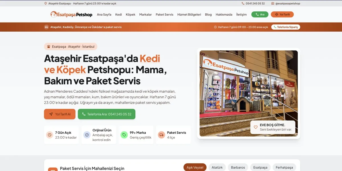 Esatpaşa Petshop web sitesi ekran görüntüsü