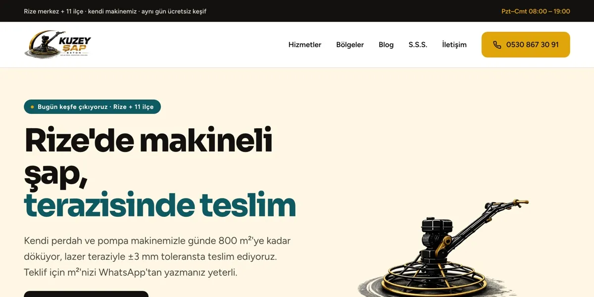 Kuzey Şap Beton web sitesi ekran görüntüsü