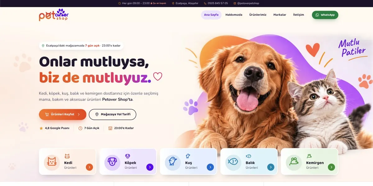 Petover Petshop web sitesi ekran görüntüsü